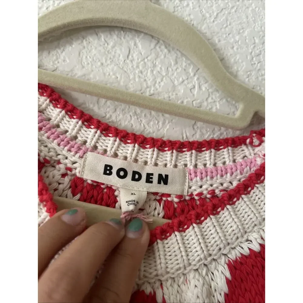 BODEN Margot Puff Sleeve T-shirt Warm Ivory / Red Hearts NWT $150